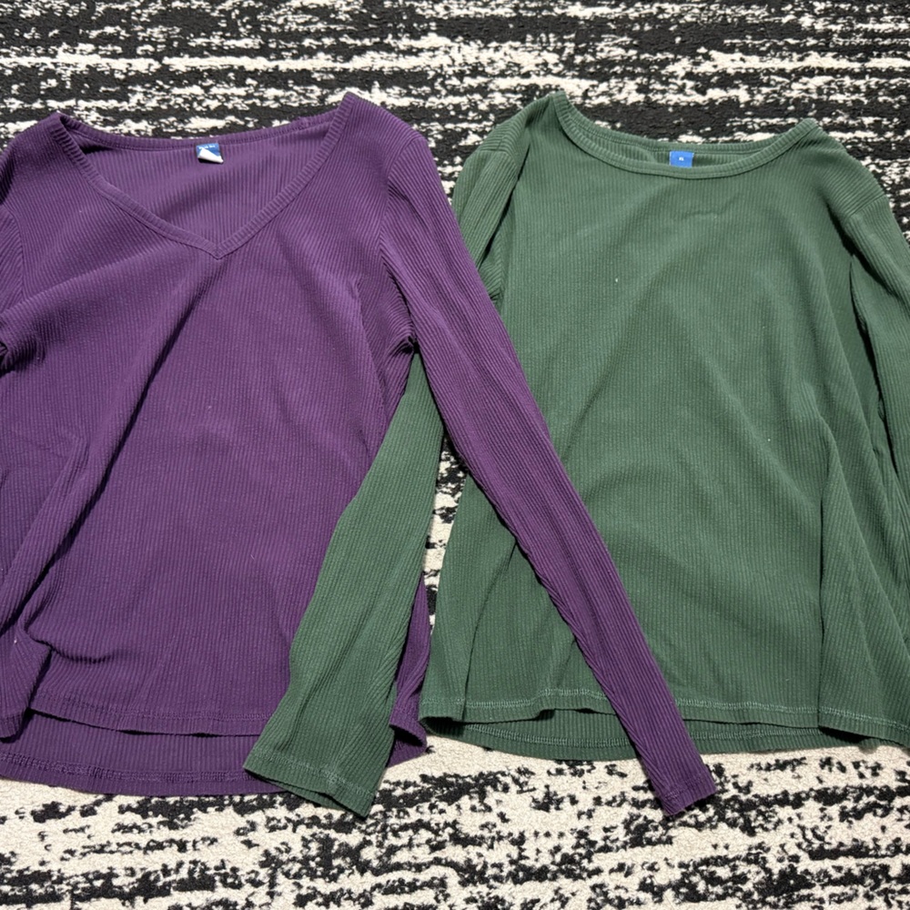 Women’s Purple and Dark Green Ribbed Long Sleeve Plush Shirts Bundle